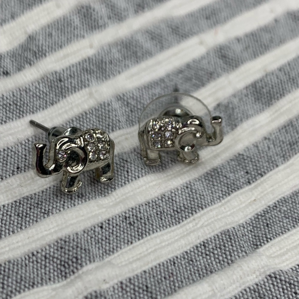 Silver Elephant Rhinestone Small Stud Earrings - image 2